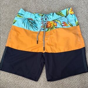 Tropical Orange and Black Men's Swim Shorts